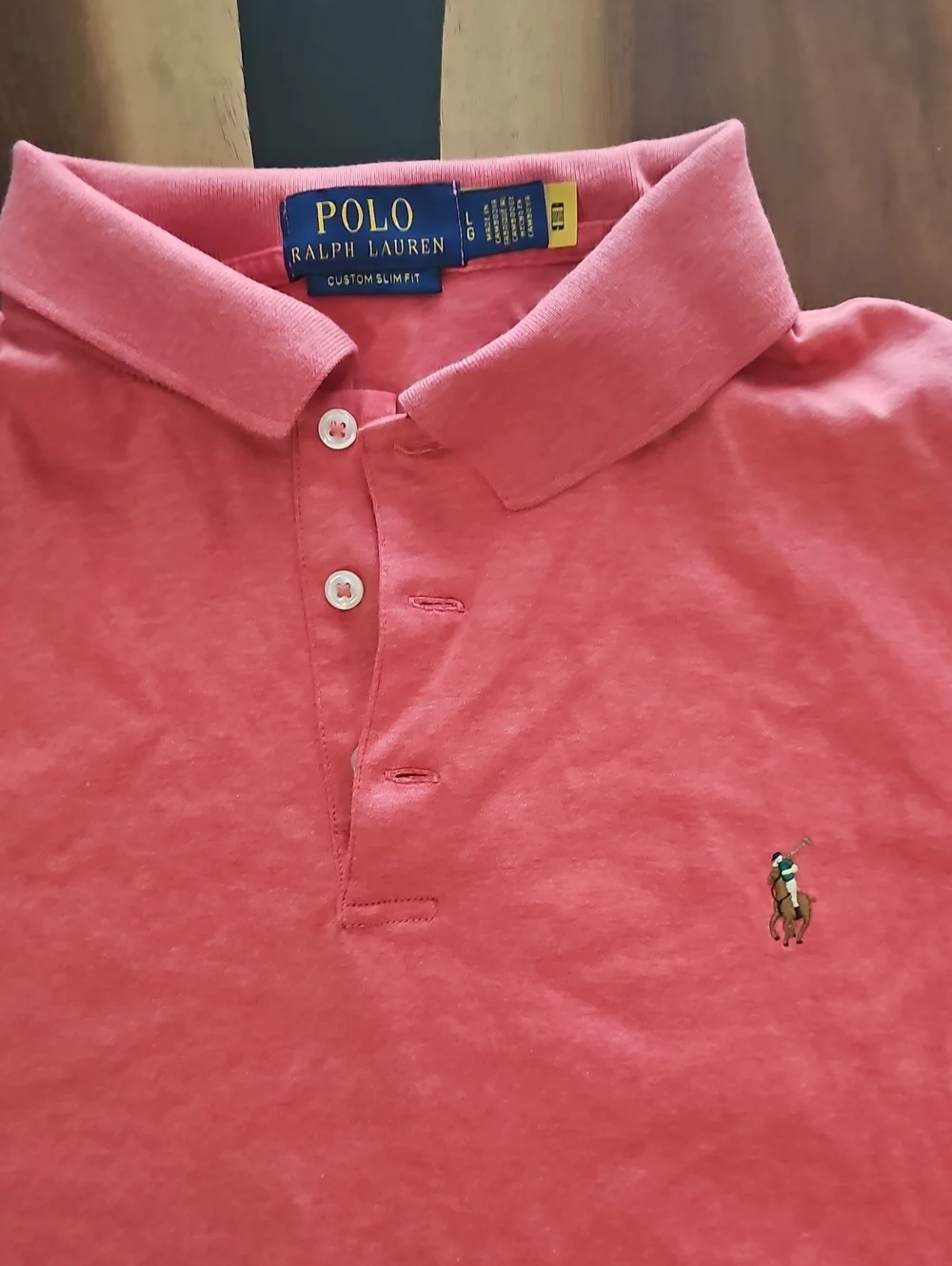 POLO Ralph Lauren Custom Slim Fit Coral Pink Shirt. Sz L.